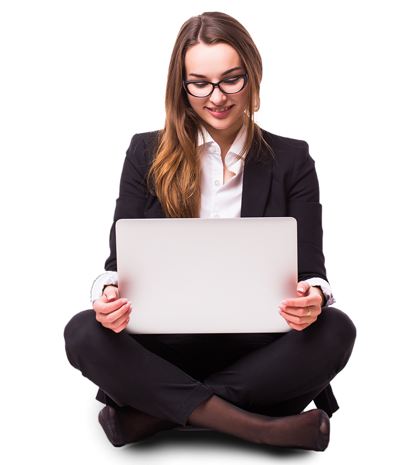 Lady sitting cross legged with a laptop
